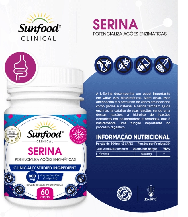 Serina, 800mg, 60 cápsulas, Sunfood
