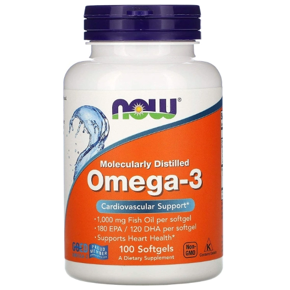 Ômega-3, 1000mg, 180 EPA/120 DHA, 100 Cápsulas, Now
