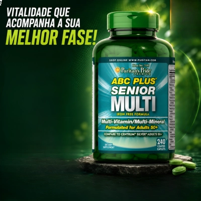 ABC Plus Senior Multi, Multivitamínico para Energia e Vitalidade 50+, 240 Caplets, Puritan’s Pride