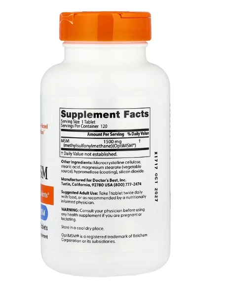MSM com OptiMSM 1500mg, 120 Comprimidos, Doctor's Best
