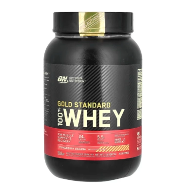 Whey 100% Gold Standard, Sabor Morango com Banana, 907g, Optimum Nutrition