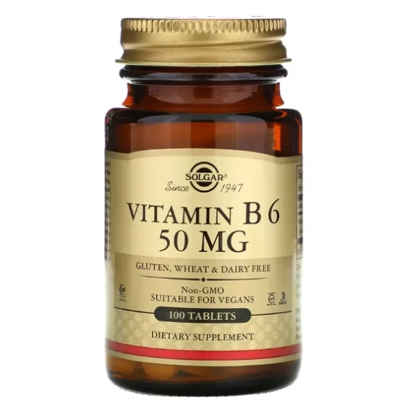 Vitamina B6, 50mg, 100 Comprimidos, Solgar