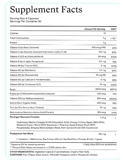 Suplementos de Crescimento Capilar Pós-Parto, Para lactantes, 120 Cápsulas, Nutrafol