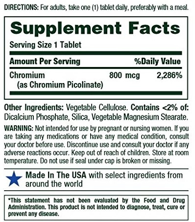 Picolinato de Cromo, 800mg, 50 comprimidos, Nature's Bounty