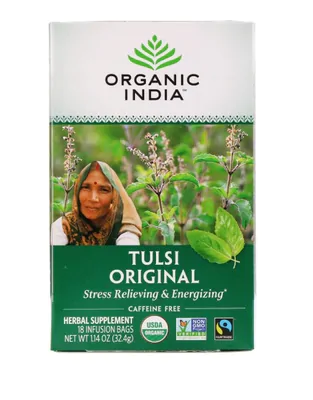 Chá (Tulsi Tea Alívio do Estresse e Energização ) Sabor Original, 18 Sachês de Infusão, Organic India
