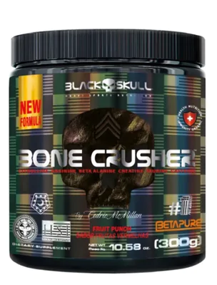 Pré Treino, Bone Crusher, 300g, Sabor Fruit Punch, Black Skull
