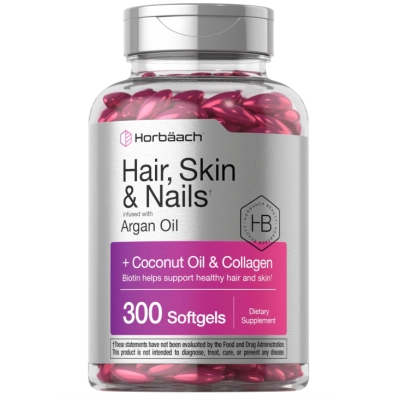 Hair Skin Nails, Cabelo, Pele e Unhas com Biotina, Colágeno e Óleo de Argan, 300 Cápsulas, Horbaach
