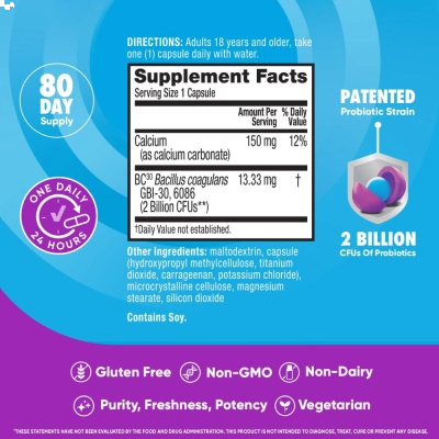 Probiótico Diário 4 em 1, Conforto Digestivo e Equilíbrio Intestinal, 80 Cápsulas, Digestive Advantage