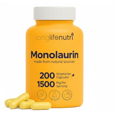 Monolaurin 1500mg,  Defesa Natural e Equilíbrio Intestinal, 200 Cápsulas, LongLifeNutri 