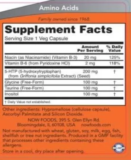 5-HTP, Dupla Força, 200mg, 120 Cápsulas, Now
