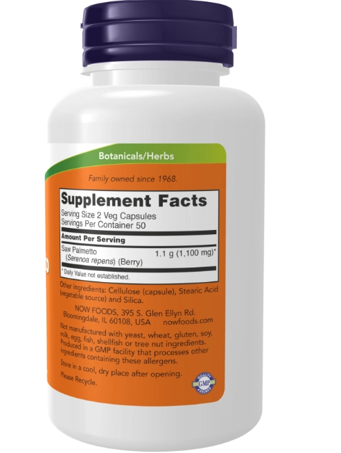 Saw Palmetto Berries, 550mg, 250 Cápsulas, Now