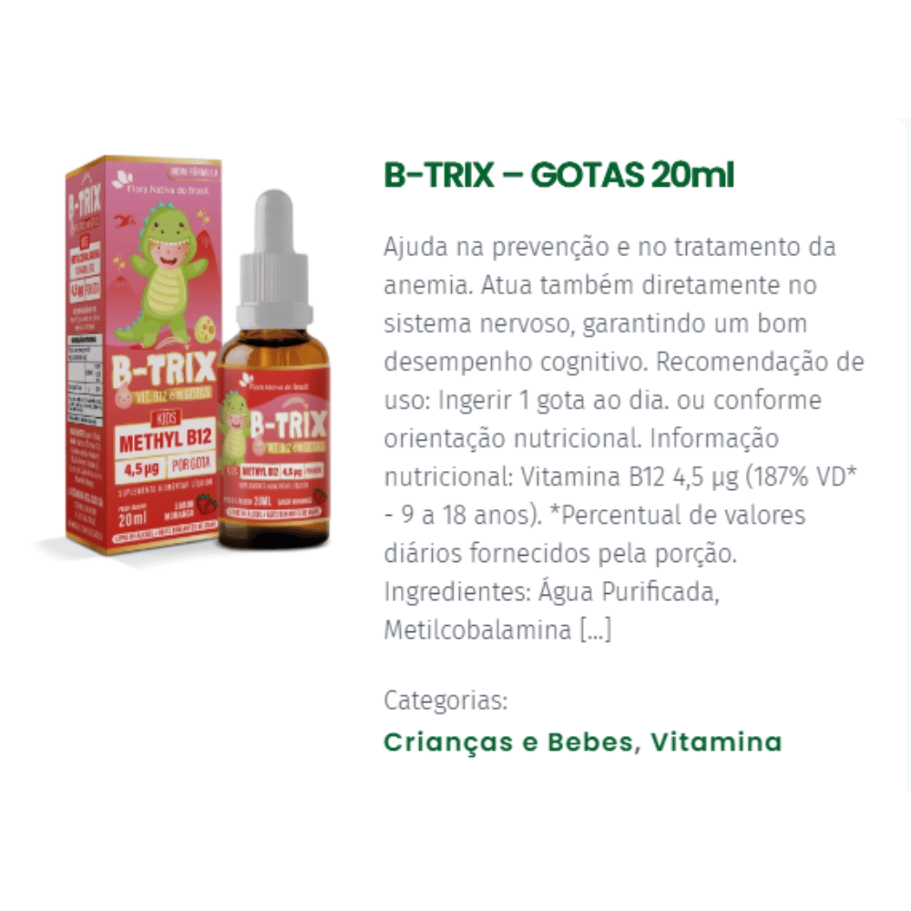 B-TRIX Metilcobalamina (Vitamina B12 Infantil) 20ml - Flora Nativa do Brasil