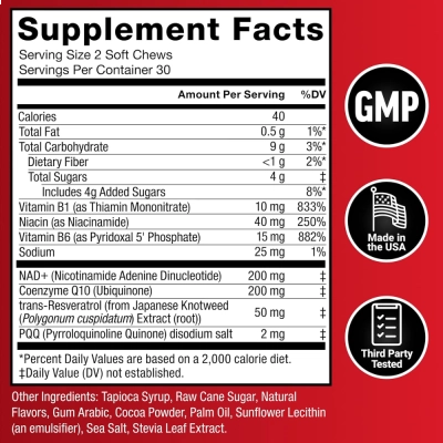 NAD+ Longevity And Anti-Aging Formula, 60 Soft Chews (Chocolate), Force Factor