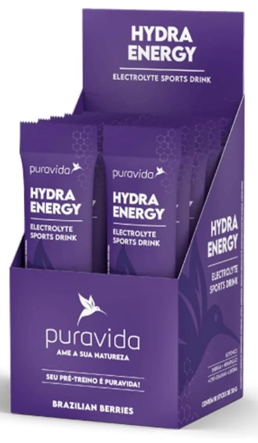 Hydra Energy Berries, Bebidas esportiva isotônica, 30g, 10 Unidades, Puravida
