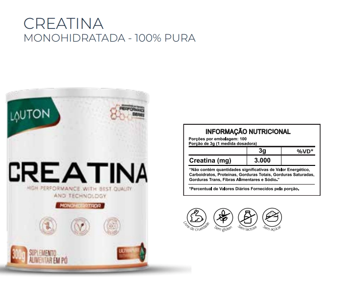 Creatina Mono-hidratada, 100% PURA, 300g, Lauton Nutrition