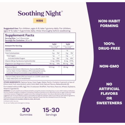 Kids Soothing Night, com Citrato de Magnésio e Vitamina B6, 30 Gomas Sabor Framboesa, Natrol