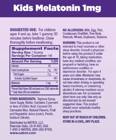 Melatonina 1mg, Sleep Aid Kids, 140 Gomas Sabor Morango, Natrol