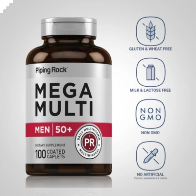 Mega Multi Para Homens 50+, 100 Cápsulas, PipingRock