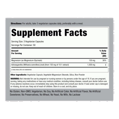 Magnésio Glicinato + Ashwagandha, 150 Cápsulas- Piping Rock