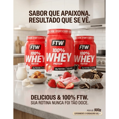 100% Whey Protein com 20g de Proteína, 900g Sabores, FTW