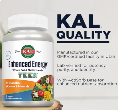 Enhanced Energy for Teens, Energia para Adolescentes, 60 Comprimidos, Kal