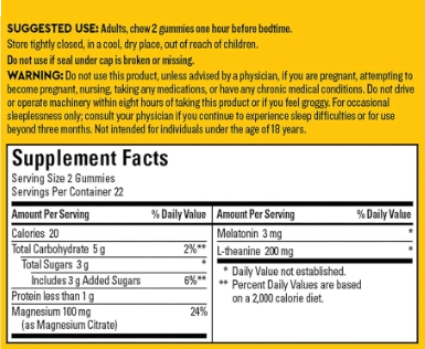 Sleep and Recover, Melatonina 3mg, Com L-teanina 200mg e Citrato de magnésio, 44 Gomas, Nature Made