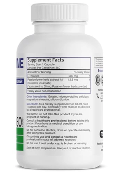 L-Theanine 200mg, 360 Cápsulas, Bronson