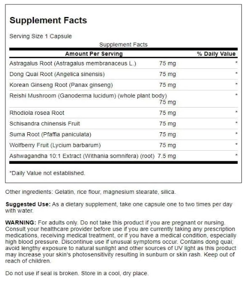 Adaptógeno Herbal, Com Rhodiola, Ashwagandha e Ginseng, 60 Cápsulas, Swanson
