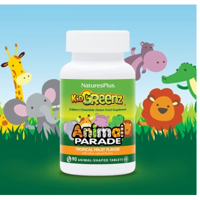 Kid Greenz, Suplemento Mastigável de Alimentos Verdes para Crianças, 90 Comprimidos Sabor Frutas Tropicais, NaturesPlus