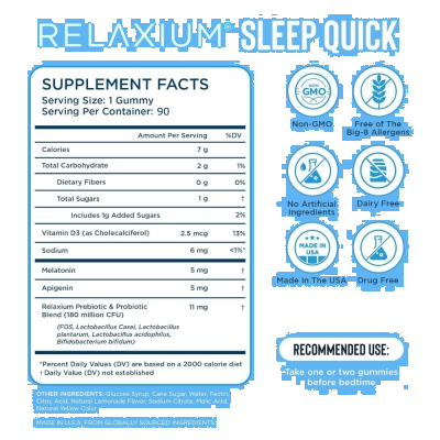 SleepQuick Gummies, Sono, Imunidade, 90 Gomas Mastigáveis Sabor Limão, Relaxium