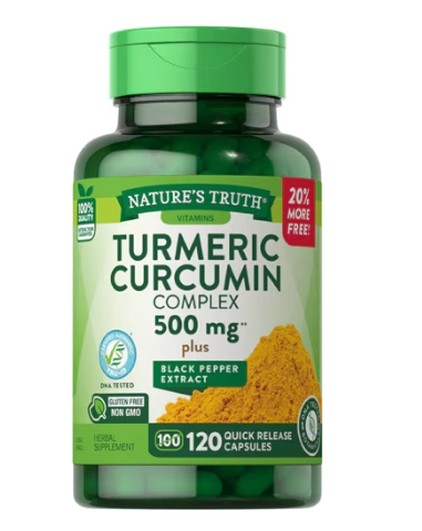 Complexo de Curcumina de Cúrcuma com Bioperine 500mg, 120 Cápsulas, Nature's Truth