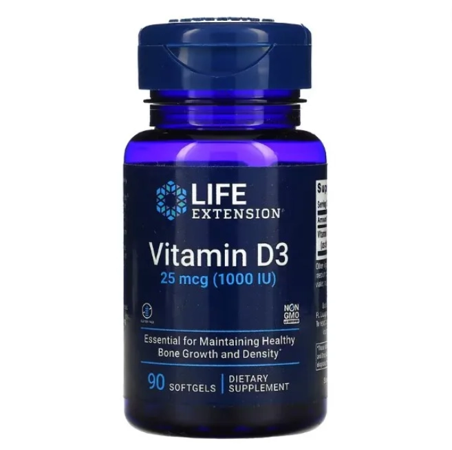 Vitamina D3 25mcg, 1000UI, 90 Softgels, Life Extension