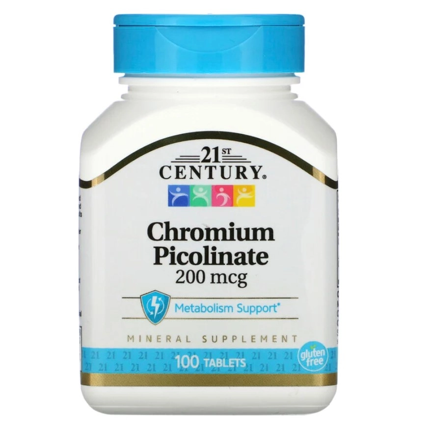 Picolinato de Cromo, 200 mcg, 100 Comprimidos, 21st Century