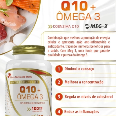 Coenzima CoQ10 100mg +Ômega 3, 60 Cápsulas, Flora Nativa Do Brasil