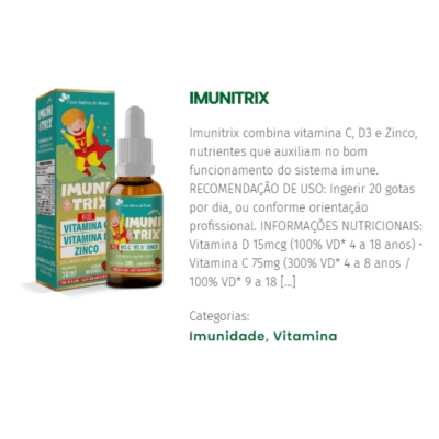 KIT 3 Unidades, Imunitrix ( Vitamina C, D3 E Zinco) Sabor Morango, 30ml - Flora Nativa do Brasil