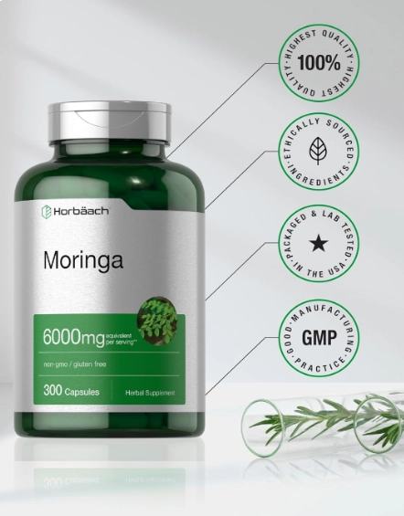 Moringa Oleifera 6000mg, 300 Capsulas, Horbaach