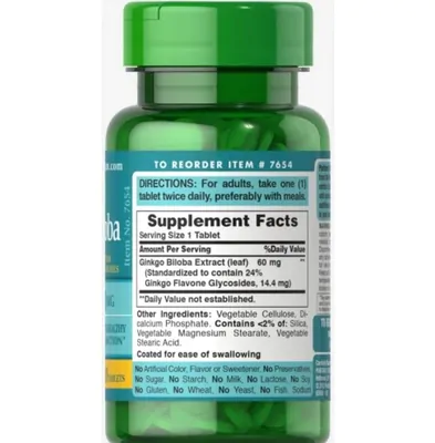 Ginkgo Biloba, 60mg, 120 capsulas Softgel, Puritans Pride