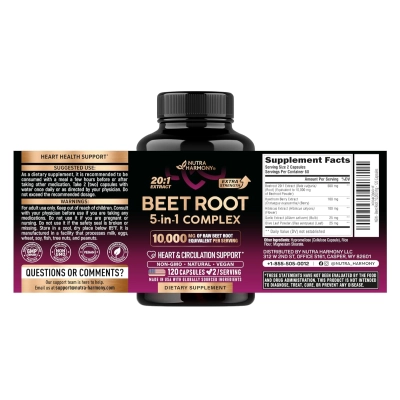 Blood Pressure Support, Beet Root 5 em 1, Cápsulas Opções, Nutra Harmony