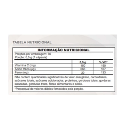 Ferro Quelato 20mg + Vitamina C 150mg + Metilfolato 666mg, 60 Cápsulas, Endogen