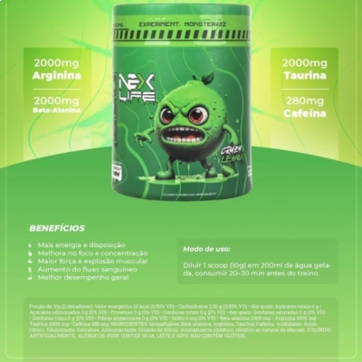Pré-Treino Nexmania, 280mg de Cafeína + Beta-Alanina + Arginina + Taurina, 300g, Sabores, Nexlife