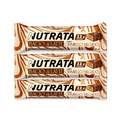 Barra Proteica Bacio di Latte, 3 Unidades 45g Cada, Sabor Caramelo Salgado, Nutrata