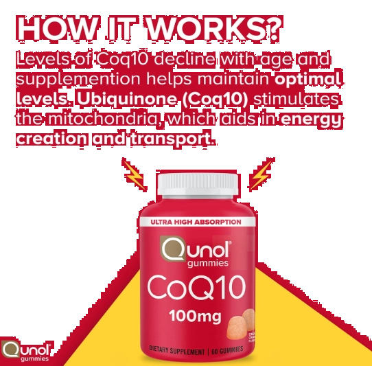 Coenzima CoQ10 100mg,60 Gomas Sabor Laranja, Qunol 