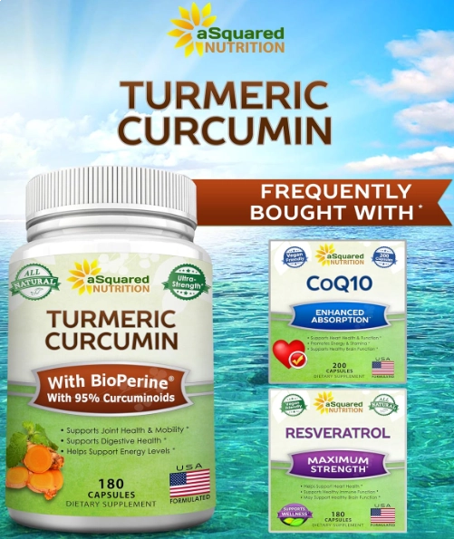 Turmeric Cúrcuma, 1600mg com BioPerine, 180 Cápsulas, aSquared Nutrition