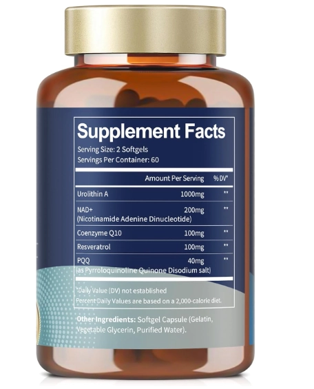 Urolitin 1000mg com NAD+, CoQ10, Resveratrol e PQQ, 120 Softgels, Totaria Health