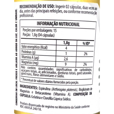 Espirulina, Microalga Rica em Proteína, 60 Cápsulas, Flora Nativa Do Brasil