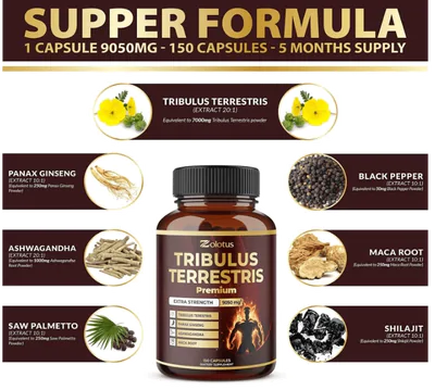 Tribulus Terrestris, 9050mg por cápsula, 150 cápsulas, Zolotus