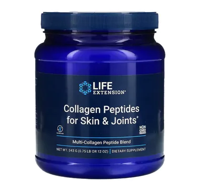 Peptídeos de Colágeno Tipo I, II e III para Pele e Articulações, 343g, Life Extension