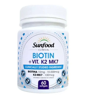 Biotina com Vitamina K2 Mk7, 60 Capsulas, Sunfood