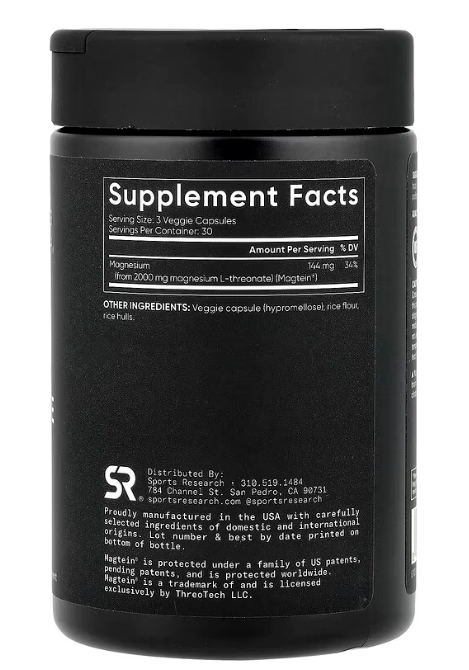 Magtein Magnésio L-Treonato 2000mg, Cápsulas, Sports Research