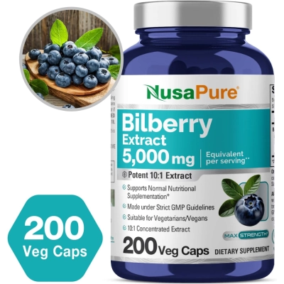 Bilberry Extract 5000mg, 200 Cápsulas Veganas - NusaPure